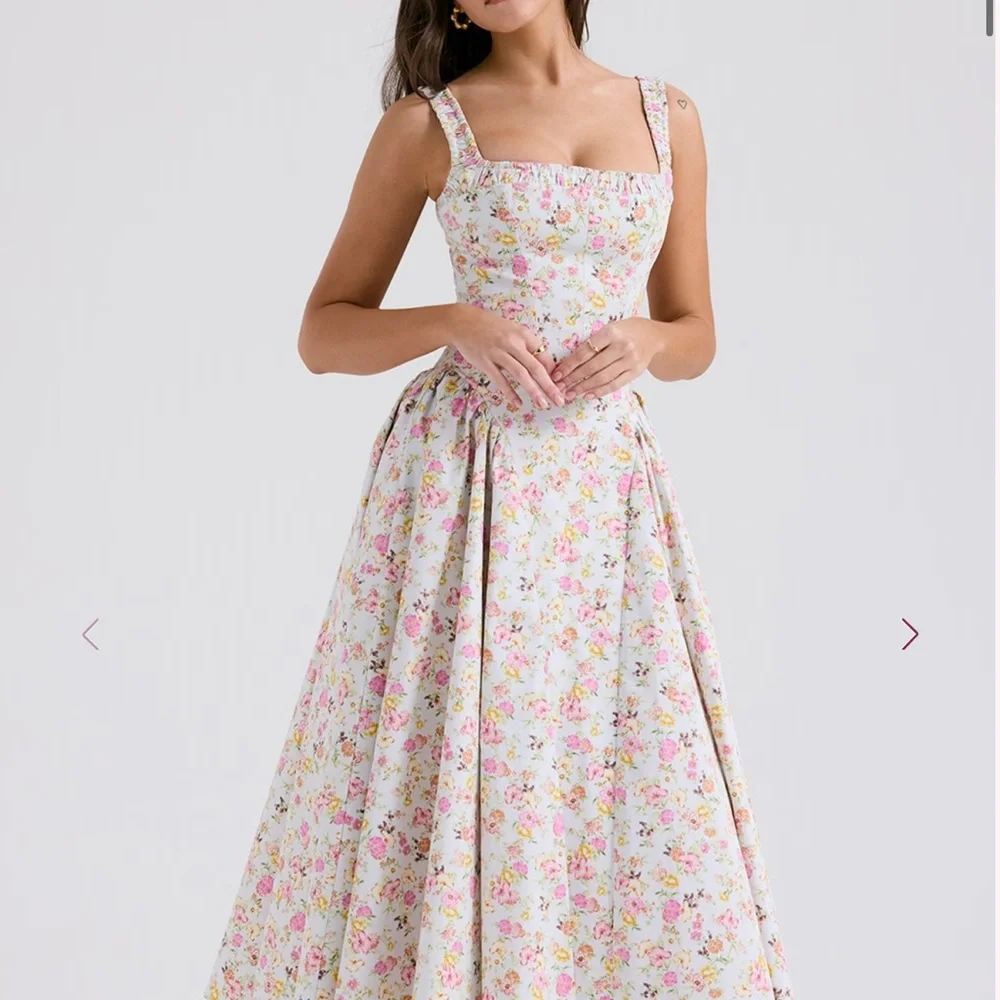 House of CB Cream Maxi Dress with Pink Floral Print - Picture 2 of 2